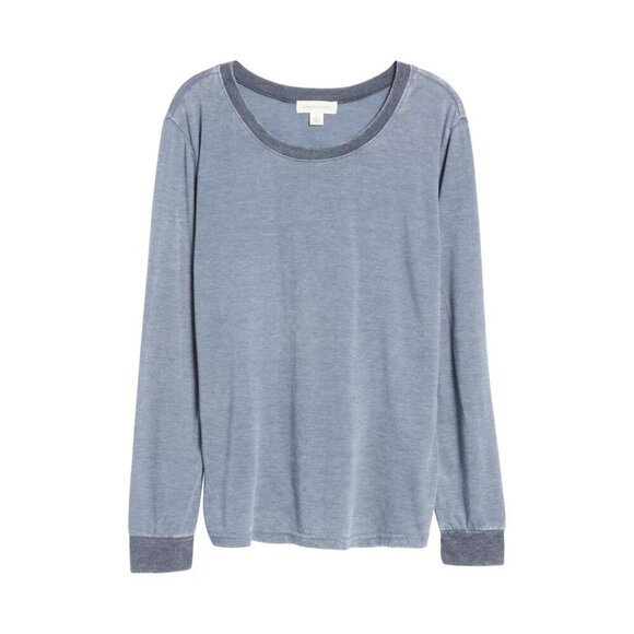 Treasure & Bond Tops - Treasure & Bond Long Sleeve Ringer T-shirt Grey Grisaille Navy Combo XS